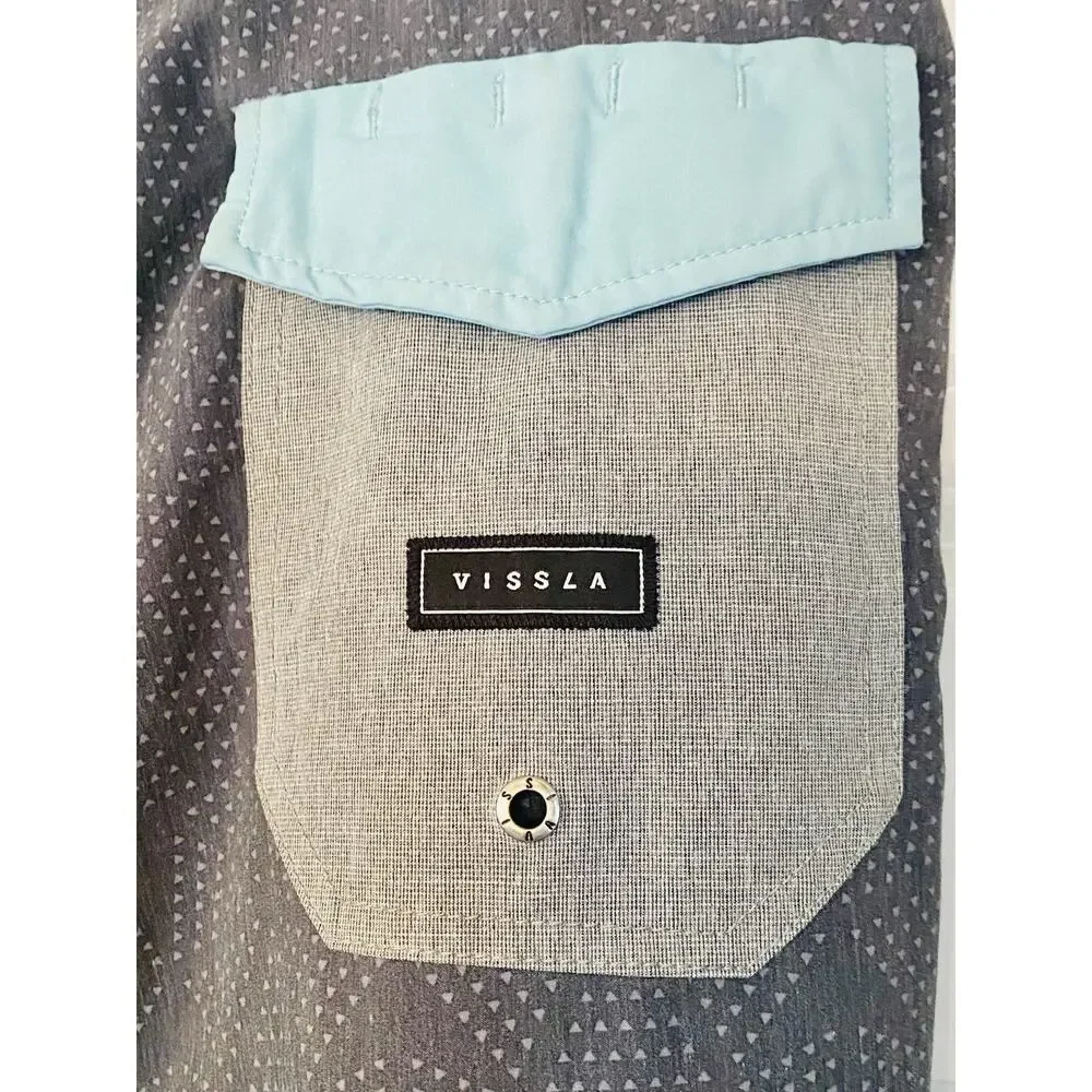 Vissla Mens Geometric Board Shorts Teal Charcoal Upcycled Coconut Stretch 34